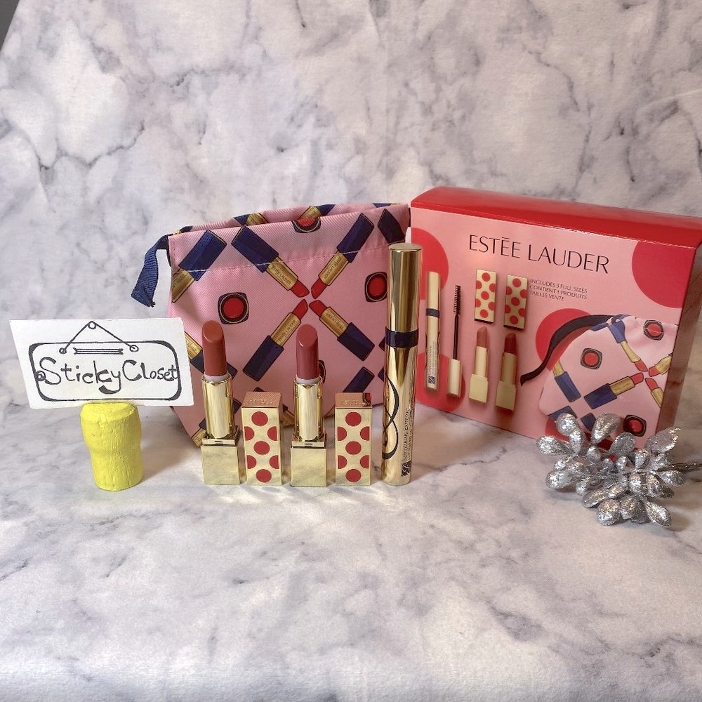 Estee Lauder Beauty Gift Set-2 Lipsticks & Mascara Full Size,Pouch-4pc-BOXED-NEW